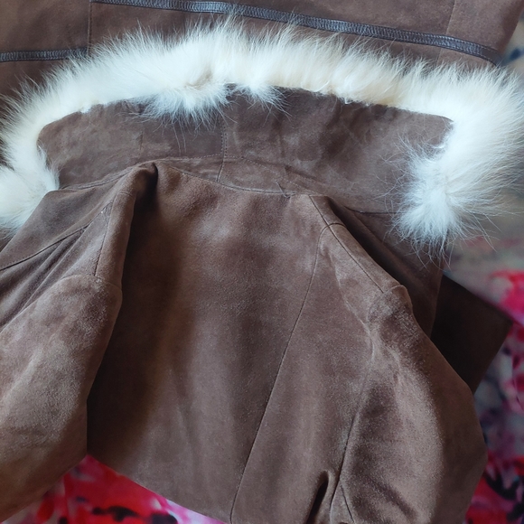 Vintage Jeno De Paris Leather & Fur Long Coat s16 - Picture 3 of 12